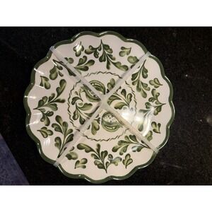 Set 4 11" Melamine Dinner Plates Green Scallop Botanical Cottage Shabby Chic NEW